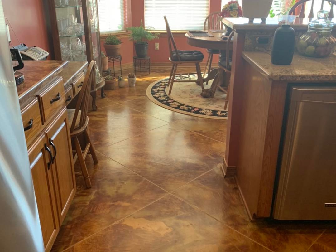 edgemore primo dye stained saddle tan residential overlay hawkeye custom concrete
